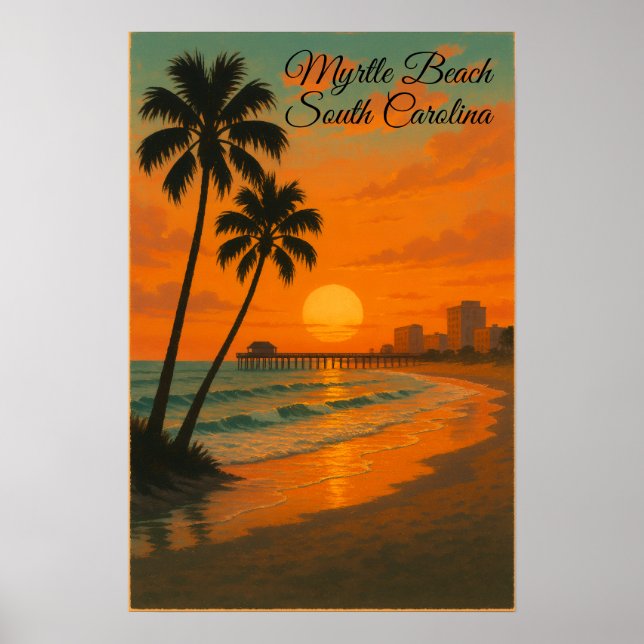 Myrtle Beach, South Carolina Retro Tourism Travel Poster (Framsidan)