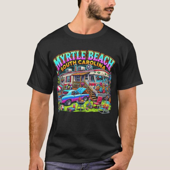 Myrtle Beach South Carolina T-Shirt Vibrant Retro (Framsida)
