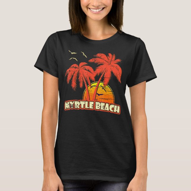 Myrtle Beach Summer Handflatan Träd 80 s Beach Sun T Shirt (Framsida)