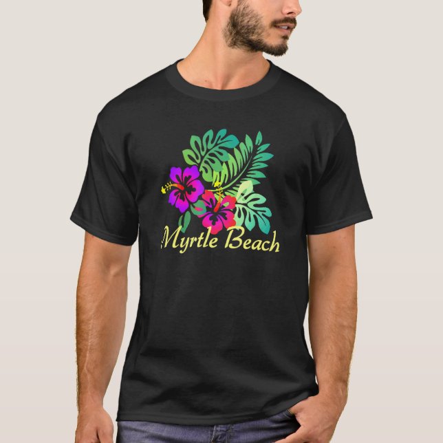 Myrtle Beach Tropical Flower Surfa Vacay T Shirt (Framsida)