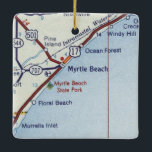Myrtle Beach Vintage Karta Julgransprydnad Keramik<br><div class="desc">Julprydnad för Myrtle Beach South Carolina med vintage Road karta.</div>