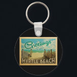 Myrtle Beach Vintage resor Nyckelring<br><div class="desc">I den här vintagen från Myrtle Beach finns en sandstrand med vackra turkoshavet vatten och över havet,  ett blå himmel med giftiga vita moln. I vintage resor stil.</div>