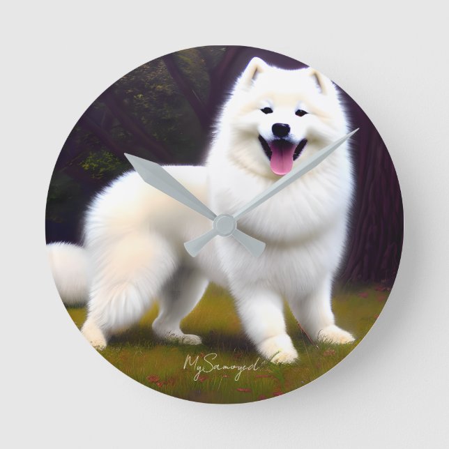 MySamoyed Personlig Gift Idea Cute Samoyed Rund Klocka (Framsida)