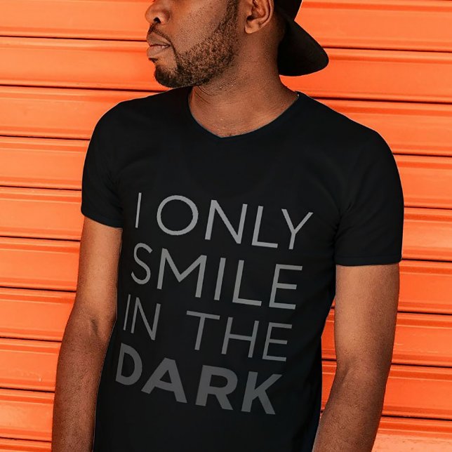 Mysemination Smiler Tee (Moody graphic tee – “I Only Smile in the Dark” shirt for introverts, goths, and deep thinkers)