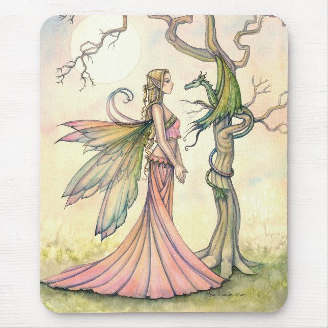 Mysical Fairy och Drak Fantasykonst Musmatta (Framsidan)