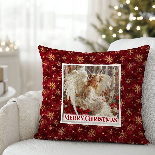  mysig Angel Röd Guld Jul Kudd Gåva Kudde (Snug Angel Red Gold Christmas Pillow Gift)
