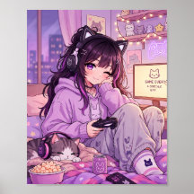 Mysig Anime Gamer Tjej Affisch