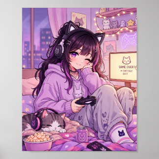 Mysig Anime Gamer Tjej Affisch