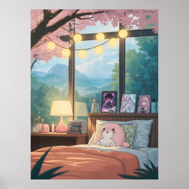  Mysig Anime Sovrum Kawaii Körsbärsblom Anime Poster (Framsidan)