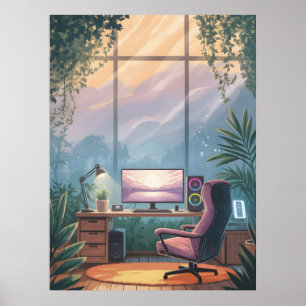  mysig avslappnande speluppsättning Solnedgång Kon Poster