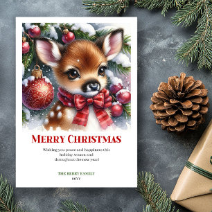  mysig Baby Deer Snöig Skog Vattenfärg Jul  Julkort