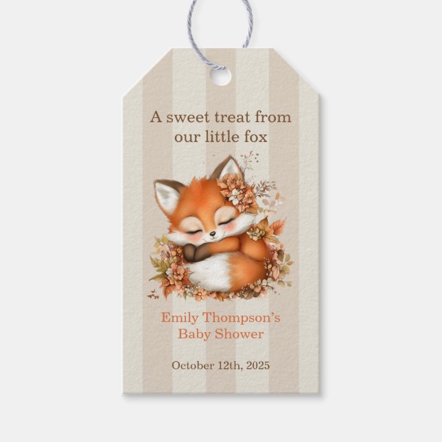  mysig babyshower för lilla räven med hösttema - m presentetikett (Framsidan)