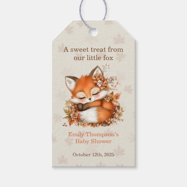  mysig babyshower för lilla räven med hösttema - m presentetikett (Framsidan)