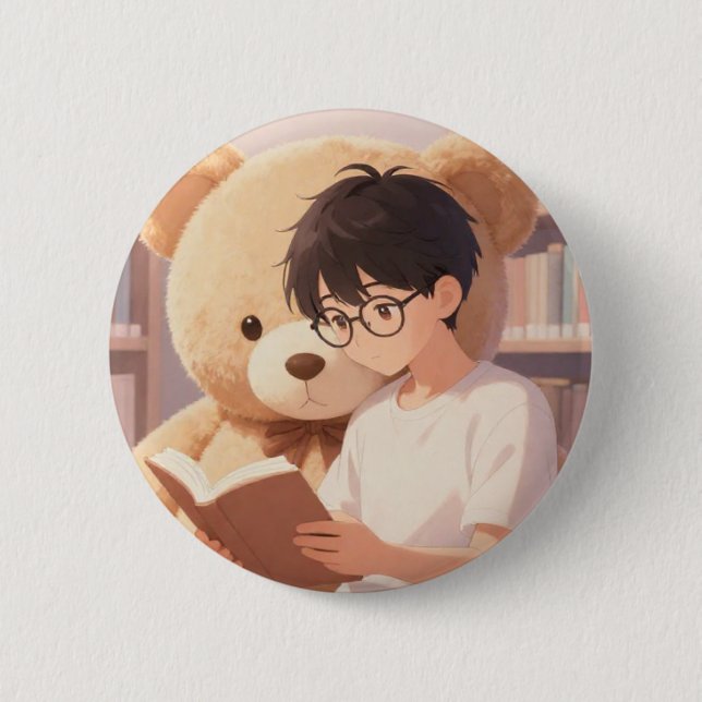  mysig bibliotekspojke & jätte teddybjörn läser Ae Knapp (Framsida)