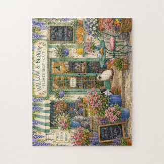 mysig blomsterbutik kafé katter akvarell pussel
