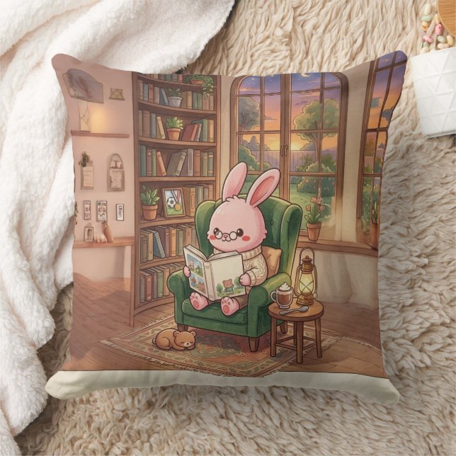  Mysig Bobo Kanin Läser Bok Kudd - Cu Kudde (Filt)