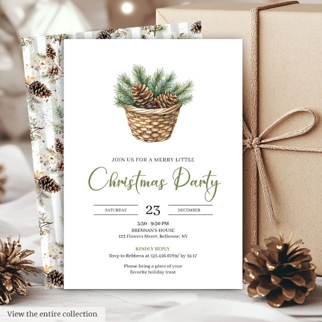  mysig bohemisk tallkrans minimalistisk jul  inbjudningar (Cozy Bohemian Pine Wreath Minimalist Christmas Invite)