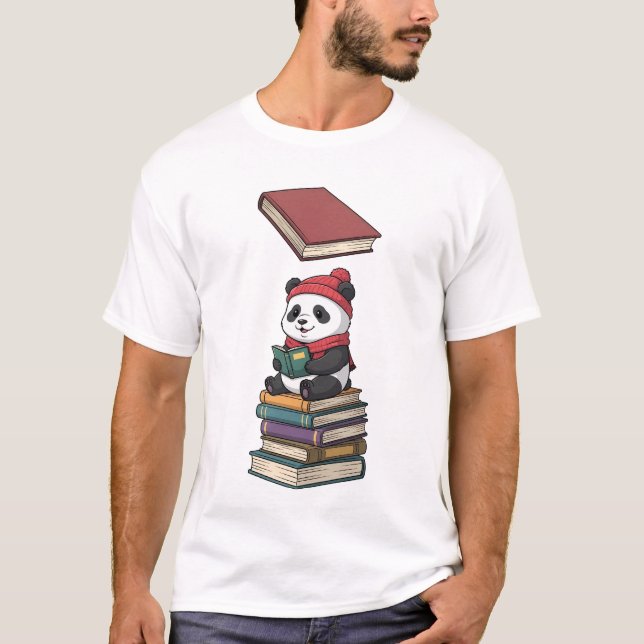  Mysig bokälskande panda T Shirt (Framsida)