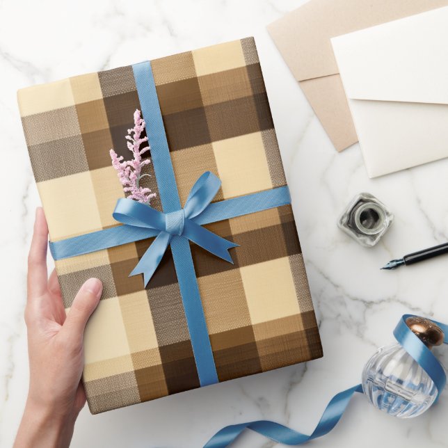  mysig brungul stugrutmönster vete rutmönster presentpapper (Gifting)