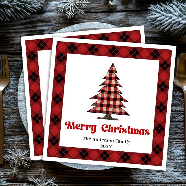  mysig Buffalo-rutig julduk anpassningsbar Pappersservett (Cozy Buffalo Plaid Christmas Napkin Customizable)