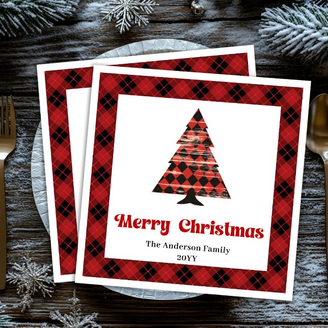  mysig Buffalo-rutiga Julduksträd - Holiday Design Pappersservett (Cozy Buffalo Plaid Tree Napkin Holiday Design)