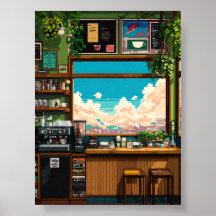 mysig caféfönster Pixelkonst