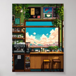 mysig caféfönster Pixelkonst Poster