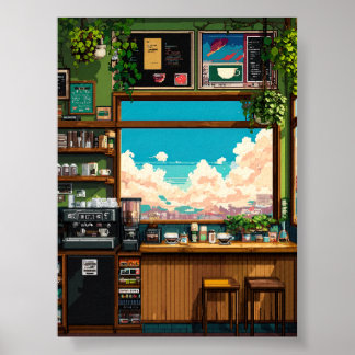 mysig caféfönster Pixelkonst Poster