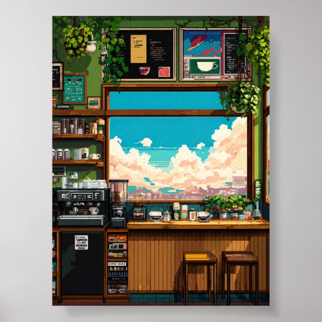 mysig caféfönster Pixelkonst Poster (Framsidan)