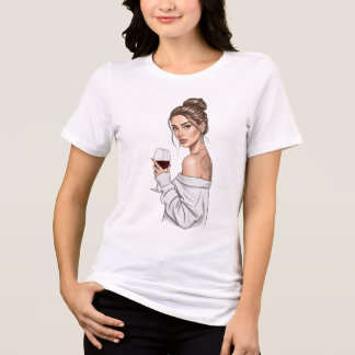Mysig Chic Kvinna i Vit Stickad Tröja med Vin