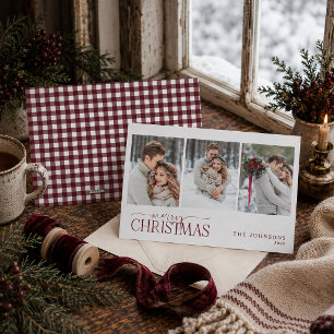 mysig Cranberry Gingham Nyförlovade Jul Foto Julkort