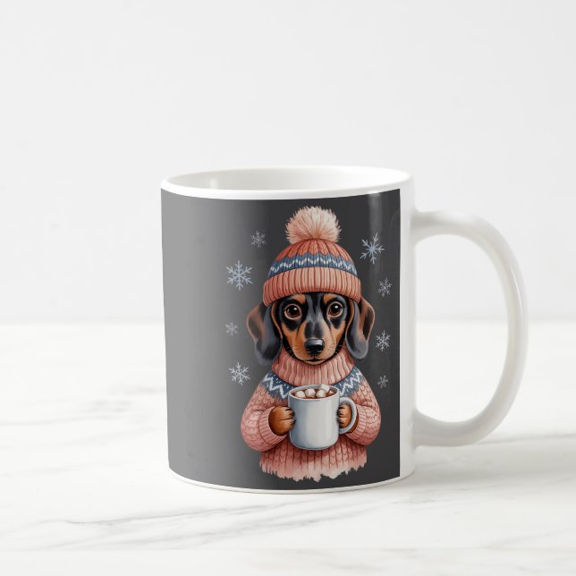  Mysig Dachshund Hund Med Varm Choklad Jul Vinter  Kaffemugg (Höger)
