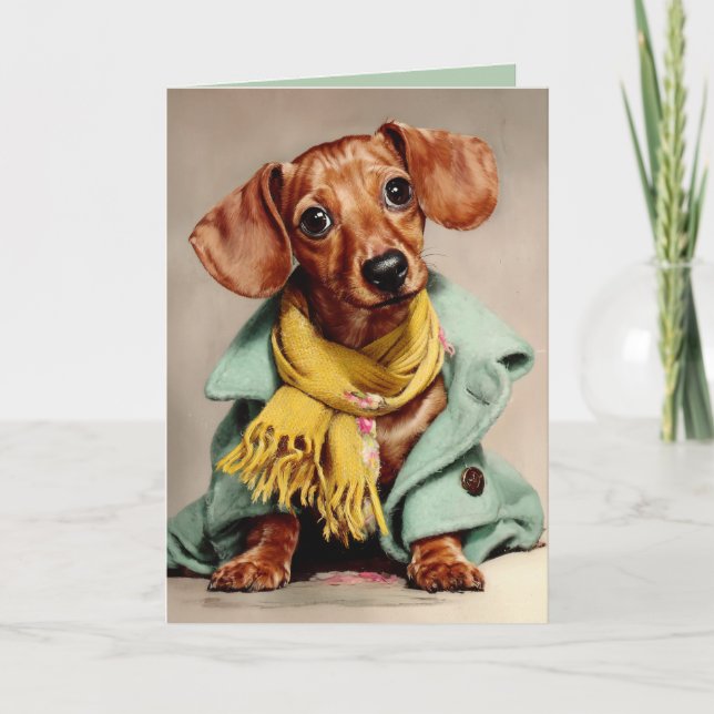  Mysig Dachshund Modeporträtt Kort (Framsida)