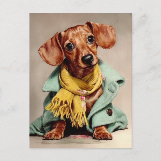  Mysig Dachshund Modeporträtt Vykort (Framsida)