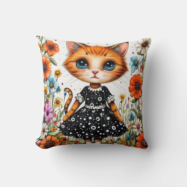 🐱🌸 Mysig dekorativ katt med blommor-gåva ✨ Kudde (Framsida)