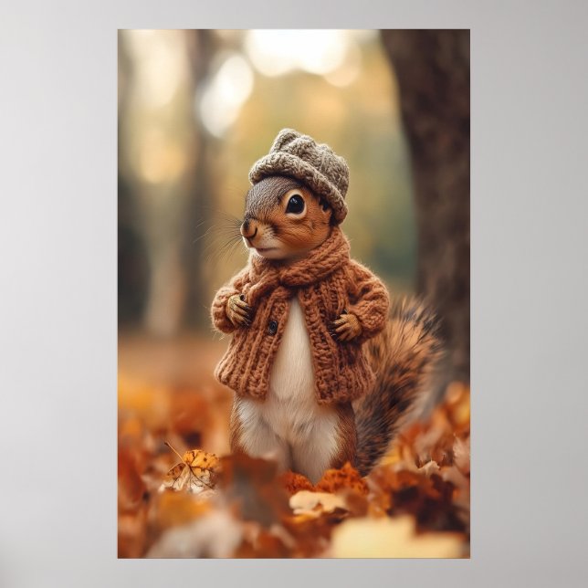 mysig ekorre höstkonsttryck, höstlig skog poster (Framsidan)