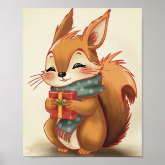 Mysig ekorre med en gåva – Whimsical vinter skog Poster