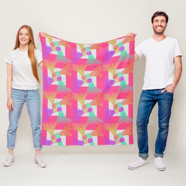 mysig färgrik filt i fleece 127 cm x 152 cm (På plats)