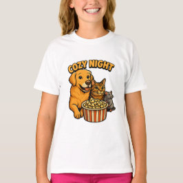 Mysig filmkväll – Söta hund, katt, mus popcorn T Shirt