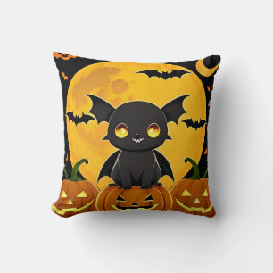 🦇🎃 Mysig fladdermus-pumpa Halloween natt-glöd ✨ Kudde