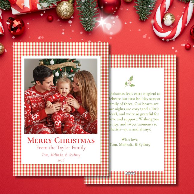  mysig gingham julkort – Personlig foto (Christmas Gingham Flat Holiday Photo Card)