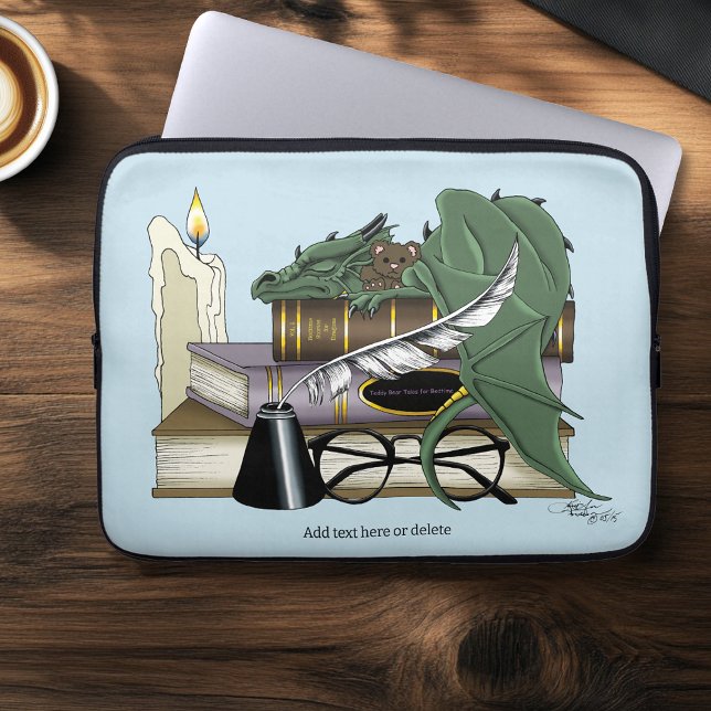mysig Grön Whimsisk Sovande Drak Böcker Älskare Laptop Fodral (Skapare uppladdad)