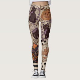 mysig Halloween-lättpatchworkmotiv - Svart kattpu Leggings