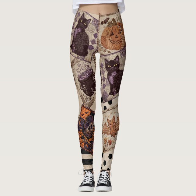  mysig Halloween-lättpatchworkmotiv - Svart kattpu Leggings (Framsida)