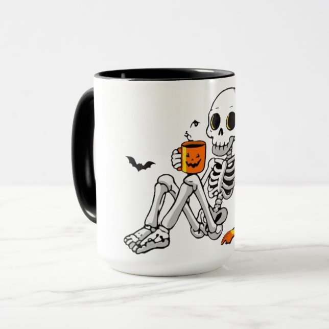  mysig Halloween-skelett med kaffe & fladdermöss-m Mugg (Framsida vänster)