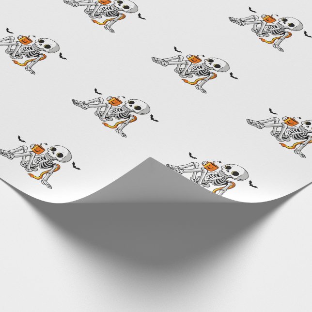  mysig Halloween-skelett med kaffe & fladdermöss-m Presentpapper (Hörn)