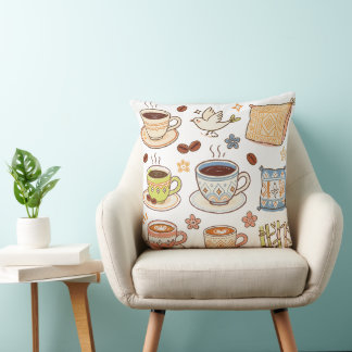 mysig handritad kaffe- och folkkonst doodle-uppsä kudde