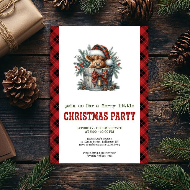  mysig Highland-ko invite hollybär och tall Inbjudningar (Cozy highland cow invite holly berries and pine

)