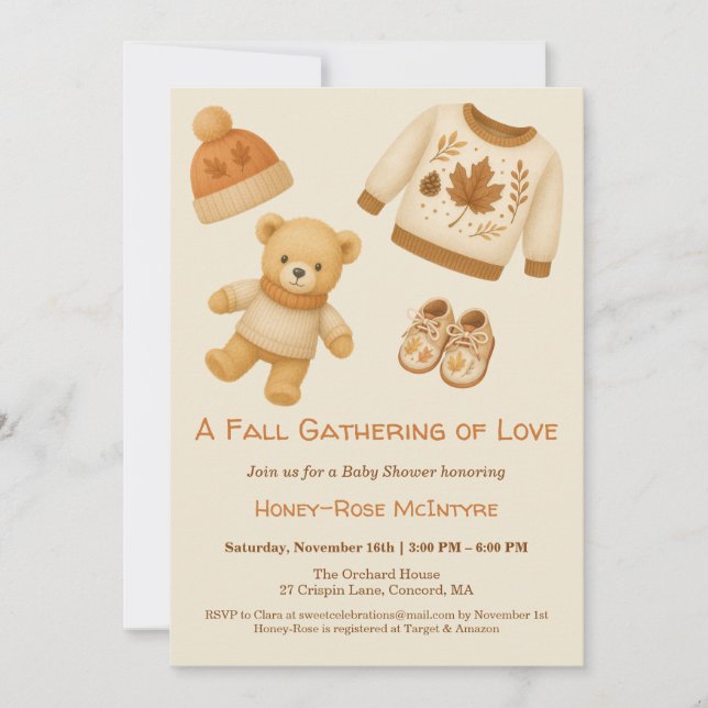  mysig höst-babyshower | Neutral kräm och orange Inbjudningar (Framsida)