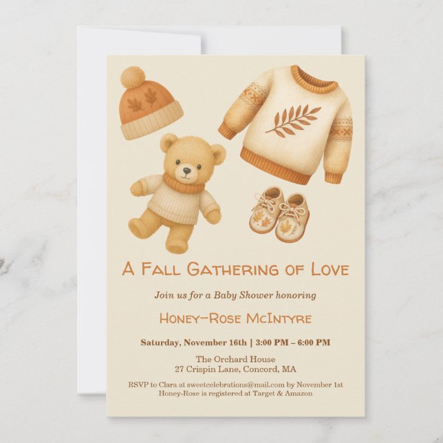  mysig höst-babyshower | Neutral kräm och orange Inbjudningar (Framsida)
